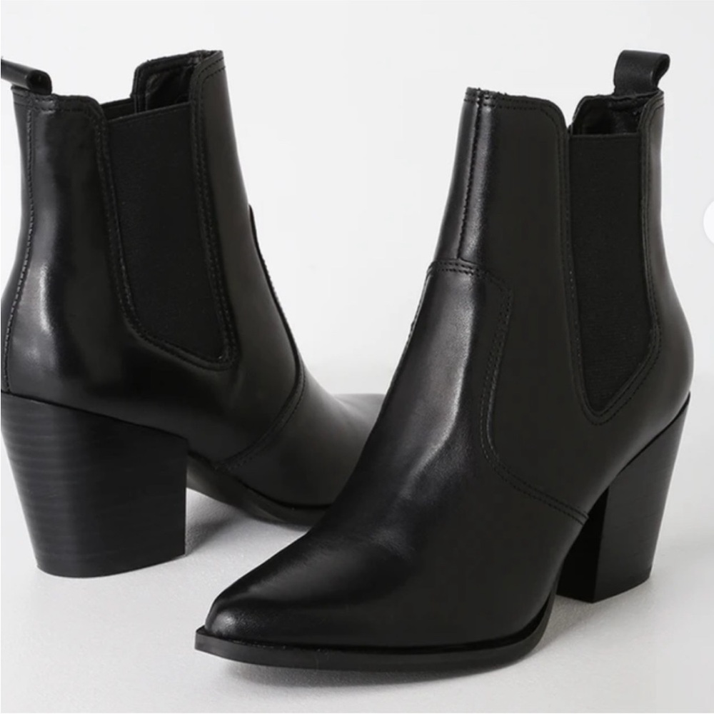 Steve Madden Patricia Black Leather Kelly Ankle Boots with Box